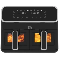 HOMCOM 8L Dual Basket Air Fryer, 80-200℃, with Sync Function - Black/Silver(m-11)