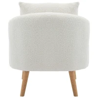 Poltrona da Salotto in Velluto Teddy Moderna e Semplice con Cuscino, Seduta Extra Spessa, Struttura in Legno Massello, 71x72x71cm, Bianco(m-11)