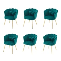 Ensemble 6 chaises salle à manger modernes velours, dossier pétale, pieds métalliques dorés, coussins en forme de papillon, Chaises rembourrées, Vert(m-2)