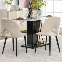 Ensemble de 2 rembourrés Chaises de salle à manger hors de velours avec diamanté Dossier et structure en métal, Beige(m-5)
