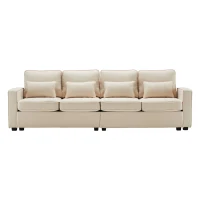 Canapé Moderne en Tissu de Lin avec Poches sur les Accoudoirs et 4 Coussins Lombaires, Adapté pour Salon et Bureau, Canapé Convertible 2 Places, Beige(m-11)