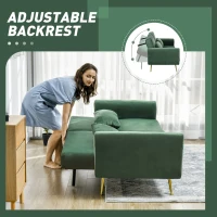 HOMCOM Canapea Extensibilă cu 3 Locuri, 2 Perne, Picioare Pliabile și Spătar Reglabil, 206x81x83 cm, Verde(m-7)