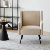 Poltrona da Salotto Moderna in Velluto con Schienale Alto, Braccioli in Metallo, Poltrona Design e Poltroncine da Salotto, Beige(m-1)