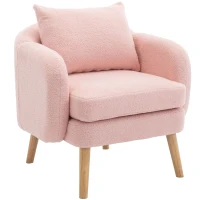 Fauteuil Relax Moderne en Velours Teddy avec Coussin, Assise Extra Épaisse, 71x72x71 cm - Fauteuil Lounge de Salon, Rose(m-2)