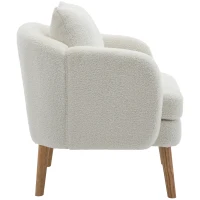 Poltrona da Salotto in Velluto Teddy Moderna e Semplice con Cuscino, Seduta Extra Spessa, Struttura in Legno Massello, 71x72x71cm, Bianco(m-12)