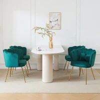 Ensemble 4 chaises salle à manger, salon en velours avec dossier en forme de pétale, pieds métalliques dorés et coussins en forme de papillon, Vert(m-4)