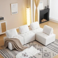 Divano Modulare per Soggiorno in Velluto Teddy, Componibile e Confortevole, Supporta fino a 150 kg, 76x73x76 cm - Poltrone Sofa Divani, Bianco(m-1)