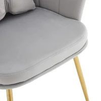 Fauteuil Design Moderne en Velours pour Salon avec Dossier en Pétale et Pieds Métalliques Dorés, Coussin Papillon, 63x58x43 cm, Gris(m-6)