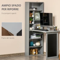 HOMCOM Scrivania PC Pieghevole con Libreria a 9 Ripiani in Legno e Metallo, 98x51x153 cm, Grigio(m-5)