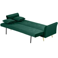 HOMCOM Canapea Extensibilă Clic Clac cu Spătar Reglabil și 2 Perne, din Material cu Efect Catifea, 215x83x87 cm, Verde(m-12)
