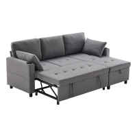 Canapé-Lit Convertible 3 Places avec Chaise Longue Réversible, Rangement Caché et Poches de Rangement, Design Scandinave Moderne, Gris(m-11)