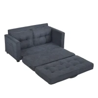 Divano Letto Matrimoniale Convertibile in Design Moderno con Cuscini Doppio Strato e Tasche Laterali, Divano Letto 2 Posti Sfoderabile, Grigio Scuro(m-11)