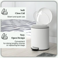 HOMCOM Coș de Gunoi de 5L cu Pedală și Capac cu Închidere Ușoară, Coș de Gunoi din Metal, 26,5x21x28 cm, Alb Crem(m-5)