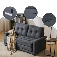 Divano Letto Matrimoniale Convertibile in Design Moderno con Cuscini Doppio Strato e Tasche Laterali, Divano Letto 2 Posti Sfoderabile, Grigio Scuro(m-6)