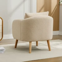 Fauteuil Relax Moderne en Velours Teddy avec Coussin, Assise Extra Épaisse, 71x72x71 cm, Fauteuil Lounge de Salon, Beige(m-4)