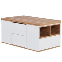 Lift-Top Coffee Table with Storage, 3 Drawers and Adjustable Height, 100x51x47 cm, White & Oak(m-2)