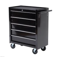 HOMCOM 5-Drawer Tool Chest with Wheels, Steel Lockable Tool Storage Cabinet with Handle, 2 Keys for Garage, Workshop, Black(m-1)