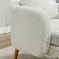 Poltrona da Salotto in Velluto Teddy Moderna e Semplice con Cuscino, Seduta Extra Spessa, Struttura in Legno Massello, 71x72x71cm, Bianco(m-8)