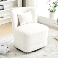 Fauteuil Relax Inclinable Pivotant 360° en Velours Teddy avec Coussin Lombaire Amovible et Base Antidérapante, 58x63x72 cm, Blanc(m-1)