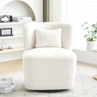 Fauteuil Relax Inclinable Pivotant 360° en Velours Teddy avec Coussin Lombaire Amovible et Base Antidérapante, 58x63x72 cm, Blanc(m-5)