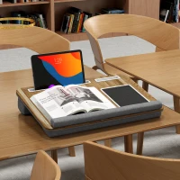 HOMCOM Supporto per Laptop da 15.6" con Tappetino Mouse e Poggia Polsi, Slot per Tablet e Smartphone, Rovere(m-9)