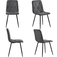 Ensemble de 4 modernes Chaises de salle à manger recouvertes de lin sergé avec Dossier, structure en métal, montage facile, Gris(m-2)