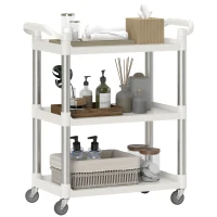 HOMCOM Cărucior de Bucătărie cu 3 Rafturi, Roți Pivotante și Suprafață Antiderapantă, 88x44x93 cm, Alb și Argintiu(m-1)