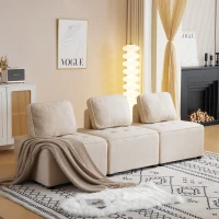 Divano Modulare per Soggiorno in Tessuto Teddy Vellutato, Combinazione Flessibile, Design Moderno, 76x73x76 cm - Poltrone Relax Moderne, Beige(m-1)