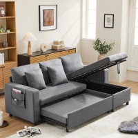 Divano Letto Multifunzionale Angolare con Chaise Longue Reversibile, Contenitore Nascosto e Tasche Portaoggetti, Design Moderno, Grigio Scuro(m-4)