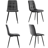 Ensemble de 4 chaises de salle à manger rembourrées en velours avec dossier, structure en métal, Gris