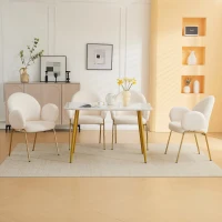 Ensemble de 4 chaises rembourrées pour salle à manger en tissu Teddy avec dossier haut et pieds en métal, idéales pour salle à manger et salon, Blanc(m-5)