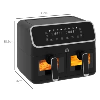 HOMCOM 8L Dual Basket Air Fryer, 80-200℃, with Sync Function - Black/Silver(m-3)