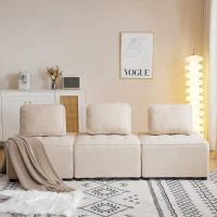 Divano Modulare per Soggiorno in Tessuto Teddy Vellutato, Combinazione Flessibile, Design Moderno, 76x73x76 cm - Poltrone Relax Moderne, Beige(m-5)