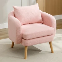 Fauteuil Relax Moderne en Velours Teddy avec Coussin, Assise Extra Épaisse, 71x72x71 cm - Fauteuil Lounge de Salon, Rose(m-1)