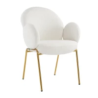 Set di 4 Sedie Imbottite per Sala da Pranzo in Tessuto Teddy con Schienale Alto e Gambe in Metallo, Ideali per Sala da Pranzo e Salotto, Bianco(m-11)