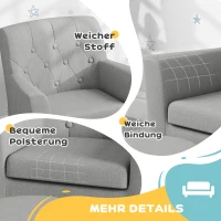 AIYAPLAY Kinderstoel met Poef, Rugleuning in Diamantpatroon, Zachte Zitplaats, Houten Frame, Grijs(m-6)