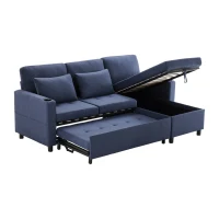Canapé-lit multifonctionnel en forme de L avec chaise longue réversible, rangement caché et poches de rangement, design moderne, grand confort, Bleu(m-11)