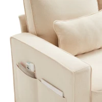 Divano Moderno in Tessuto di Lino con Tasche sui Braccioli e 4 Cuscini Lombari, Adatto per Soggiorno e Ufficio, 264x83x87 cm, Beige(m-8)