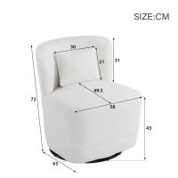 Fauteuil Relax Inclinable Pivotant 360° en Velours Teddy avec Coussin Lombaire Amovible et Base Antidérapante, 58x63x72 cm, Blanc(m-3)