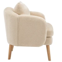 Fauteuil Relax Moderne en Velours Teddy avec Coussin, Assise Extra Épaisse, 71x72x71 cm, Fauteuil Lounge de Salon, Beige(m-9)