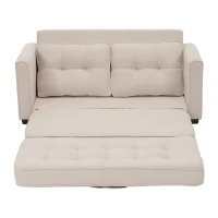 Canapé-Lit Convertible 2 Places Déhoussable au Design Moderne avec Coussins à Double Couche et Poches Latérales, 151x86x75 cm, Beige(m-12)