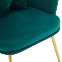 Ensemble 4 chaises salle à manger, salon en velours avec dossier en forme de pétale, pieds métalliques dorés et coussins en forme de papillon, Vert(m-6)