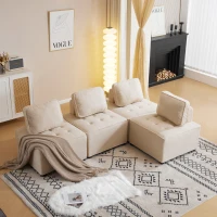 Divano Modulare per Soggiorno in Velluto Teddy, Componibile e Confortevole, Supporta fino a 150 kg, 76x73x76 cm - Poltrone Sofa Divani, Beige(m-1)