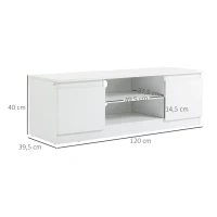 HOMCOM Mesa de TV de Sala com 2 Portas 2 Prateleiras Abertas Móvel para Televisores de 55 Polegadas 120x39,5x40 cm Branco(m-3)