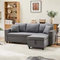 Divano Letto Multifunzionale Angolare con Chaise Longue Reversibile, Contenitore Nascosto e Tasche Portaoggetti, Design Moderno, Grigio Scuro(m-5)