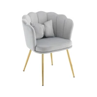 Ensemble de 4 Chaises de Salle à Manger et Salon en Velours avec Dossier en Pétale, Pieds Métalliques Dorés et Coussins en Papillon, 63x58x77 cm, Gris(m-11)