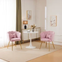 Ensemble de 2 Chaises de Bureau en Velours avec Dossier en Pétale, Pieds Métalliques Dorés et Coussins Papillon, 63x58x77 cm, Rose(m-1)
