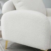 Poltroncina da Salotto in Velluto Teddy Moderna e Semplice con Cuscino, Struttura in Legno Massiccio e Gambe in Metallo Dorato, 75,5x75x81 cm, Bianco(m-8)