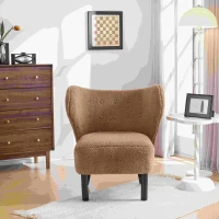 Poltrona Relax Moderna per Camera da Letto con Schienale Alto e Gambe in Legno, in Tessuto Sherpa, Design Elegante con Ampia Seduta, Marrone(m-4)