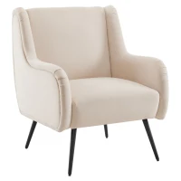 Poltrona da Salotto Moderna in Velluto con Schienale Alto, Braccioli in Metallo, Poltrona Design e Poltroncine da Salotto, Beige(m-2)